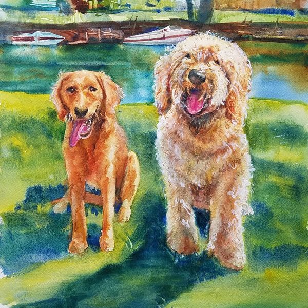 a picture painted of 2 dogs from photo