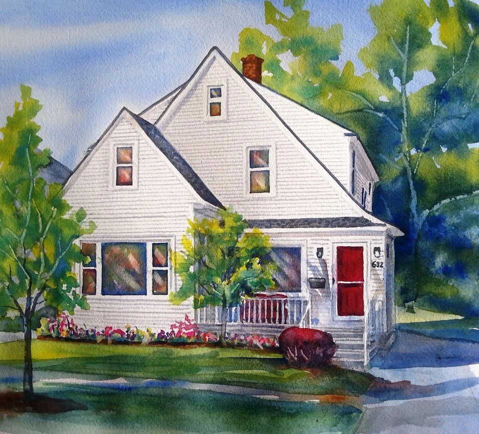 custom watercolor home portrait