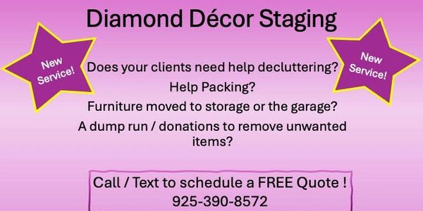 Advertisement for Diamond Décor Staging's decluttering and packing services.