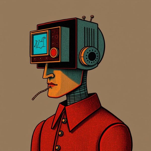robot mask on human head illustration