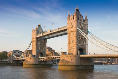 The iconic Tower Bridge in London over the River Thames.