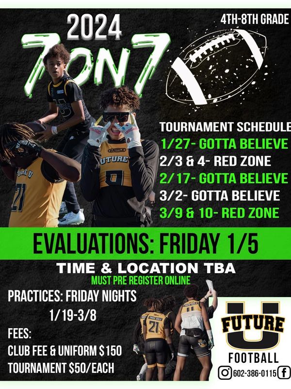 Winter 2024 7 on 7 in Phoenix and Scottsdale AZ for kids 9-15 years old. Middle School 7 on 7.