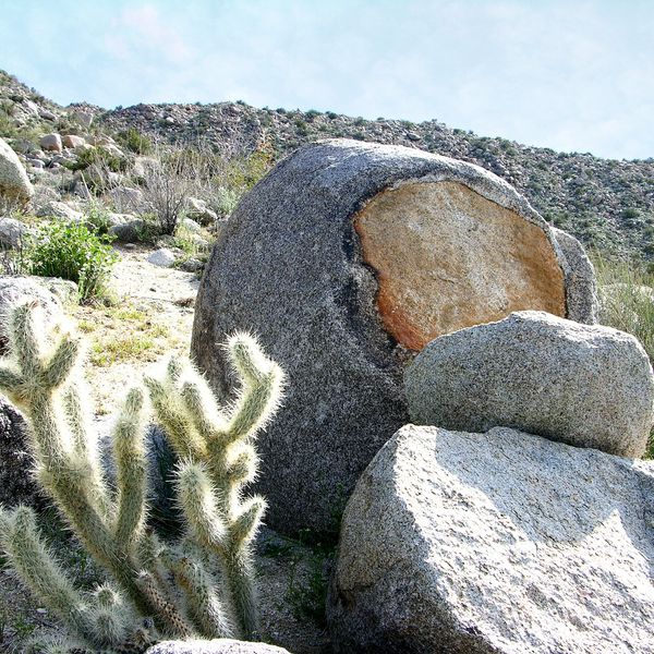 CENTER of the Stone displayed with a fractured crust at Anza Borrego Desert, California.
