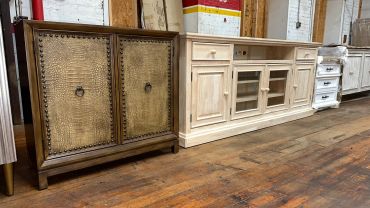 Wooden cabinets with unique textured doors.