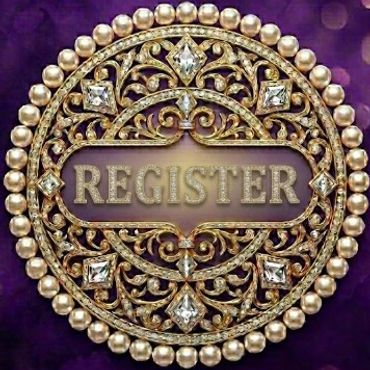 Ornate circular register button adorned with pearls and diamonds.