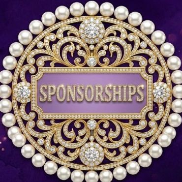 Ornate circular emblem with pearls and diamonds featuring the word 'SPONSORSHIPS'.
