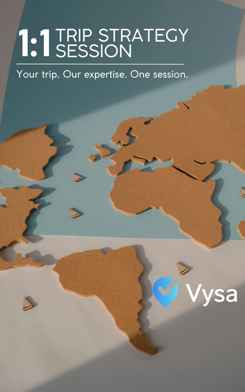 Travel strategy session service with world map—professional trip planning, visa guidance, itinerary optimization, and global travel consultation.