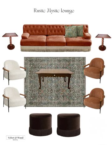 Rustic Mystic Lounge set with cozy seating and vintage decor.