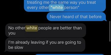 A tense text exchange about attitude and race reveals deep personal conflicts.