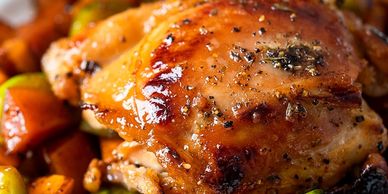 Honey Glazed Chicken over Potatoes and Veggies