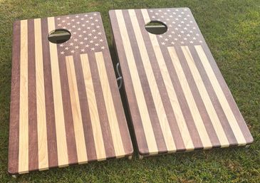 Stained US Flag Cornhole Boards