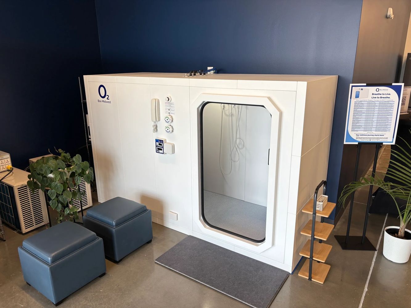 A hyperbaric oxygen therapy box designed for 1-2 people.