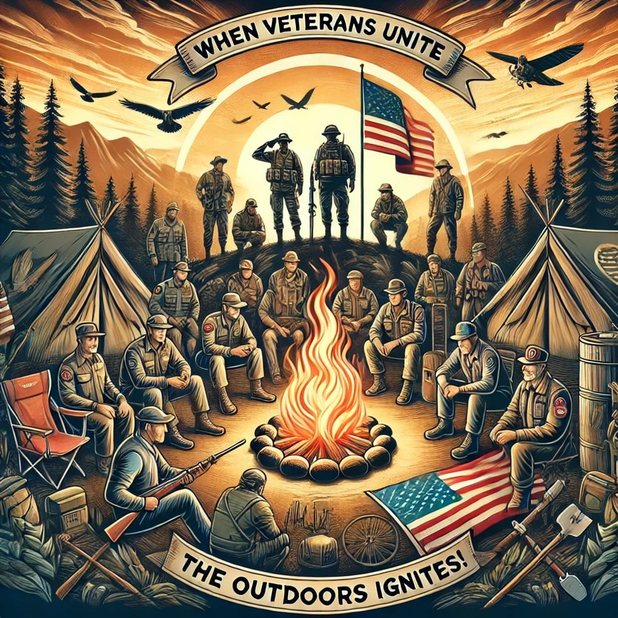 Symbol of Veteran's uniting to enjoy the Great Outdoors together.