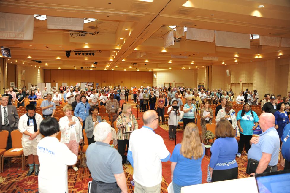 Clark County Nevada Democrats pledge allegeance at the County Convention in 2014. Michael McAuliffe