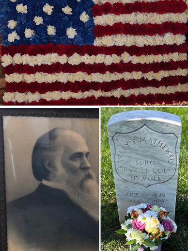 American flag, Marker of my great-great grandfather, a surgeon in the Civil War, buried at Arlington