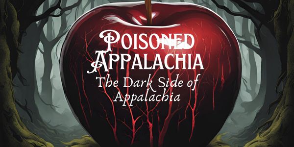 Podcast logo. An apple in the front of a dark woods that has podcast name on it.