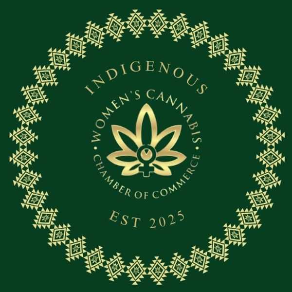 Gold emblem for Indigenous Women's Cannabis Chamber of Commerce, established 2025.