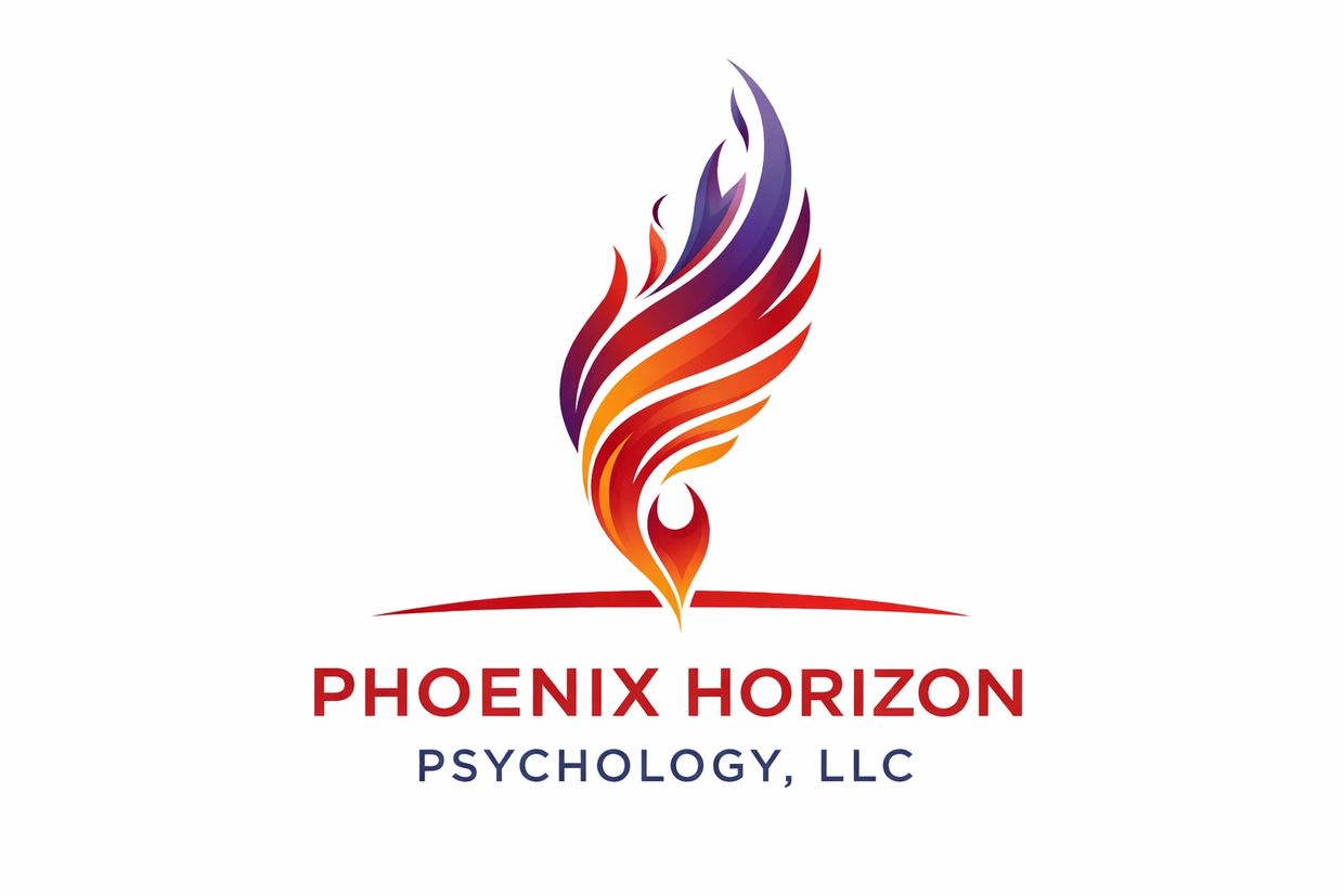 Logo of Phoenix Horizon Psychology, LLC with a fiery phoenix design.