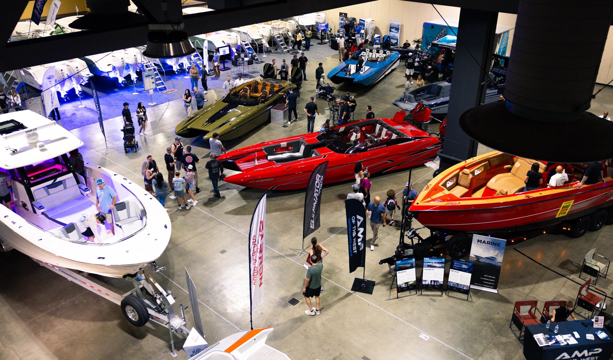 Boats on display on the exhibit floor at the 2026 Los Angeles Boat Show (home page og:image)