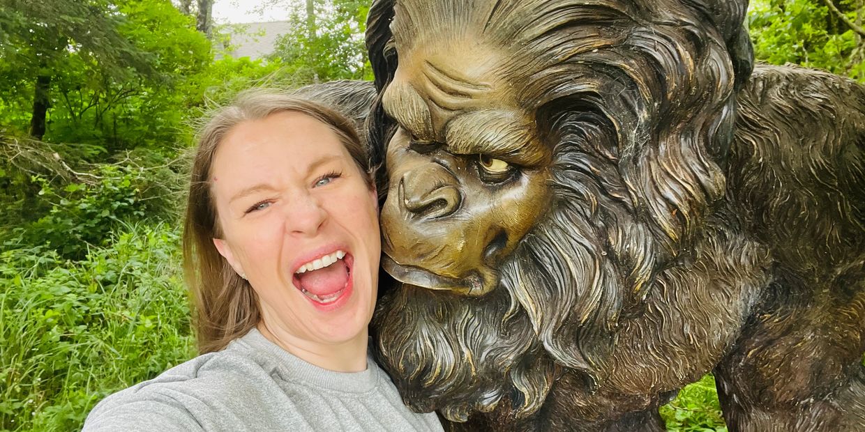Ashleigh Moss with Bigfoot at KOA of Seaside, Oregon. 