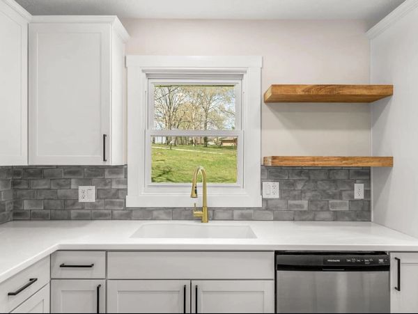 Kitchen remodel with floating shelves in Springfield, MO.