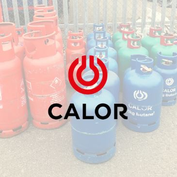 Calor Gas logo overlaying a photo of Calor gas bottles