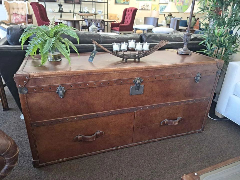 Restoration Hardware leather steamer trunk dresser