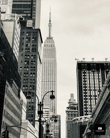 Empire State Building, Street View, black and white photograph, urban photography