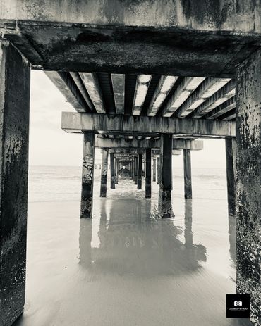 Under the Pier,  Coney Island, black and white photograph