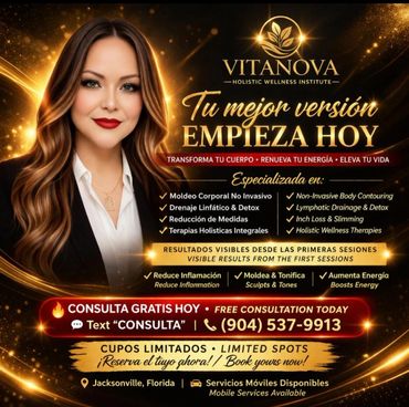 Advertisement for Vitanova Holistic Wellness Institute offering body contouring and detox services.
