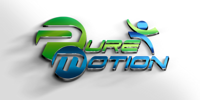 Logo for Pure Motion with stylized text and a dynamic human figure.