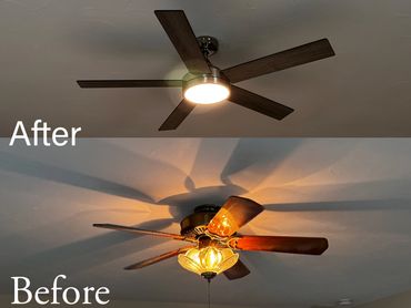 A before and after of updating a ceiling fan