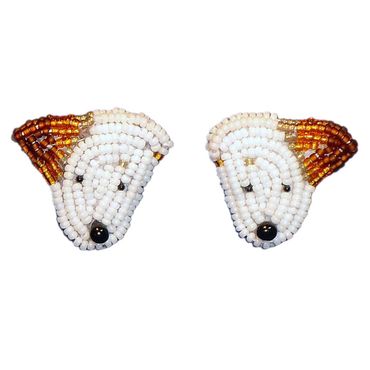 Jack Russell Terrier beaded sterling silver post earrings bead embroidery jewelry AKC beadwork pets