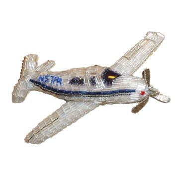 Beaded Mooney Airplane brooch Bead Embroidery aviator art for Private Pilot beadwork bugle beads