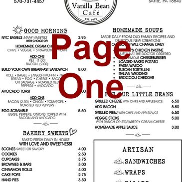 Front Page of our lovely menu