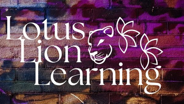 Colorful graffiti background with Lotus Lion Learning logo.