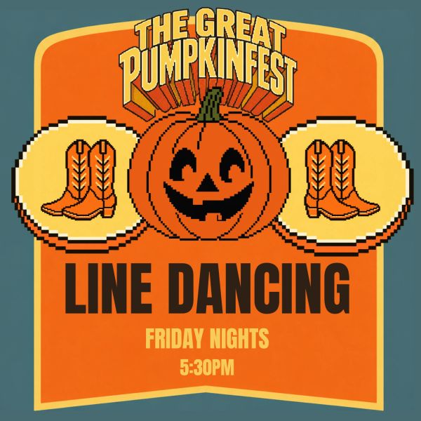 Poster for The Great Pumpkinfest line dancing event on Friday nights.