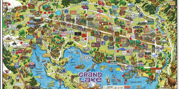 Caricature map of Grand Lake. 