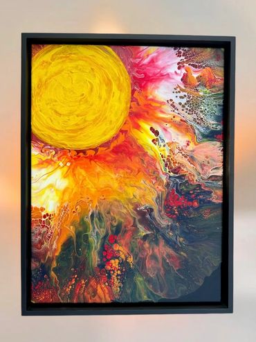 Contemporary fluid art
Artistic sun design
Textured fluid art
Home decor ideas
Vibrant abstract art
Eye-catching decor