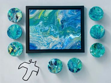 Contemporary fluid art
Cool color palette
Captivating abstract art
Living Room Decor