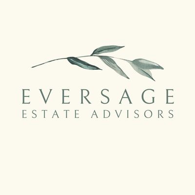 Elegant logo with green leaf and serif text for Eversage Estate Advisors.