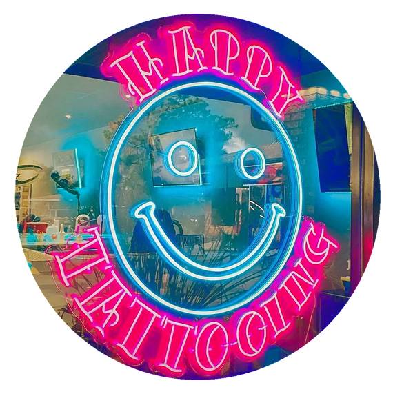 Happy Tattooing Neon Sign From True To You Tattoo In Memory of Ozvaldo DeJesus Ripoll