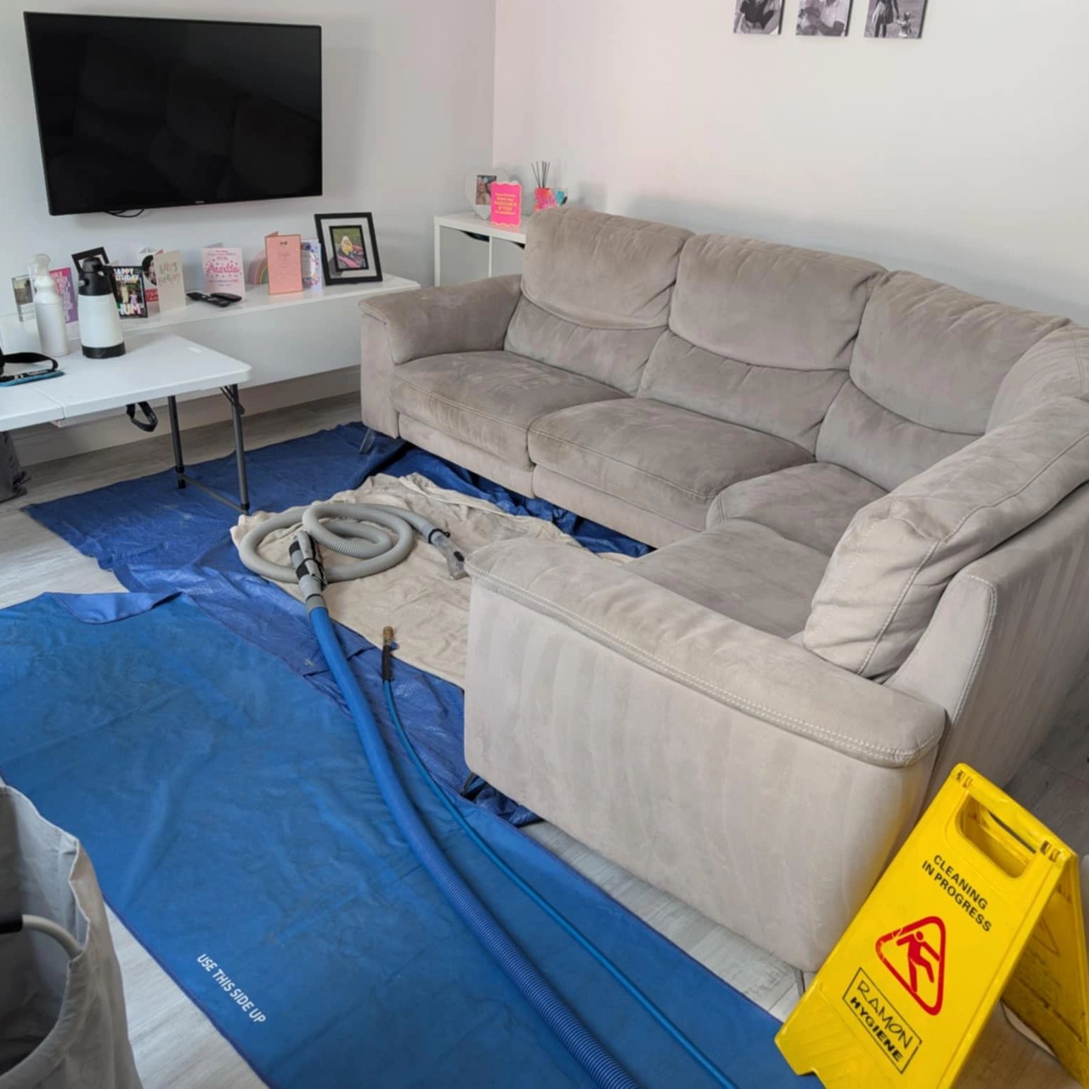 sofa prepped for cleaning 