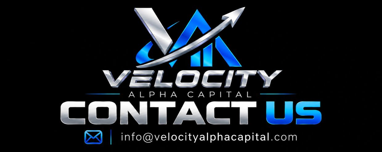 Logo and contact info for Velocity Alpha Capital.