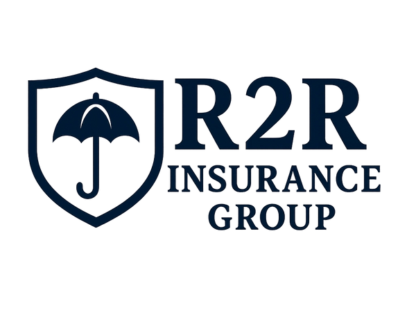 Logo of R2R Insurance Group featuring an umbrella inside a shield.