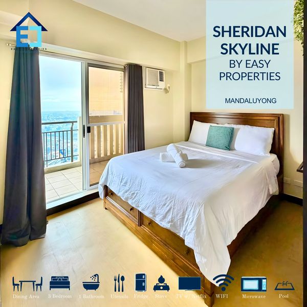 Bright bedroom with balcony view in Sheridan Skyline, Sheridan Towers North Mandaluyong.