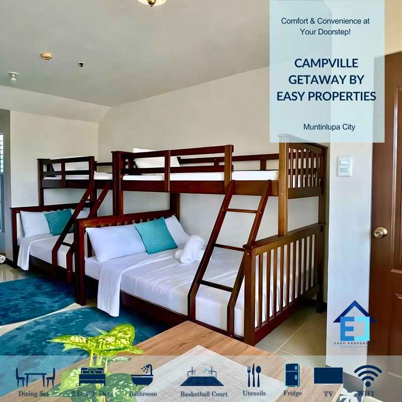 Cozy room with two double-deck beds and modern amenities in Urban Deca Homes Campville Muntinlupa City.