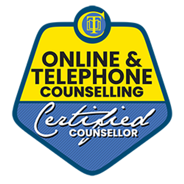 Logo stating Online and Telephone Counselling Certified Counsellor.