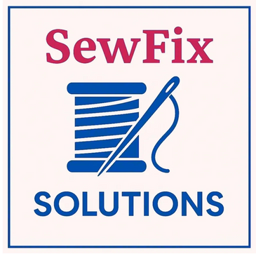 Logo of SewFix Solutions with a spool of thread and needle.