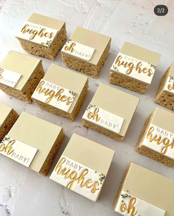 Nude boho Chocolate covered Rice Krispie treats for a baby shower. This is part of a dessert tables